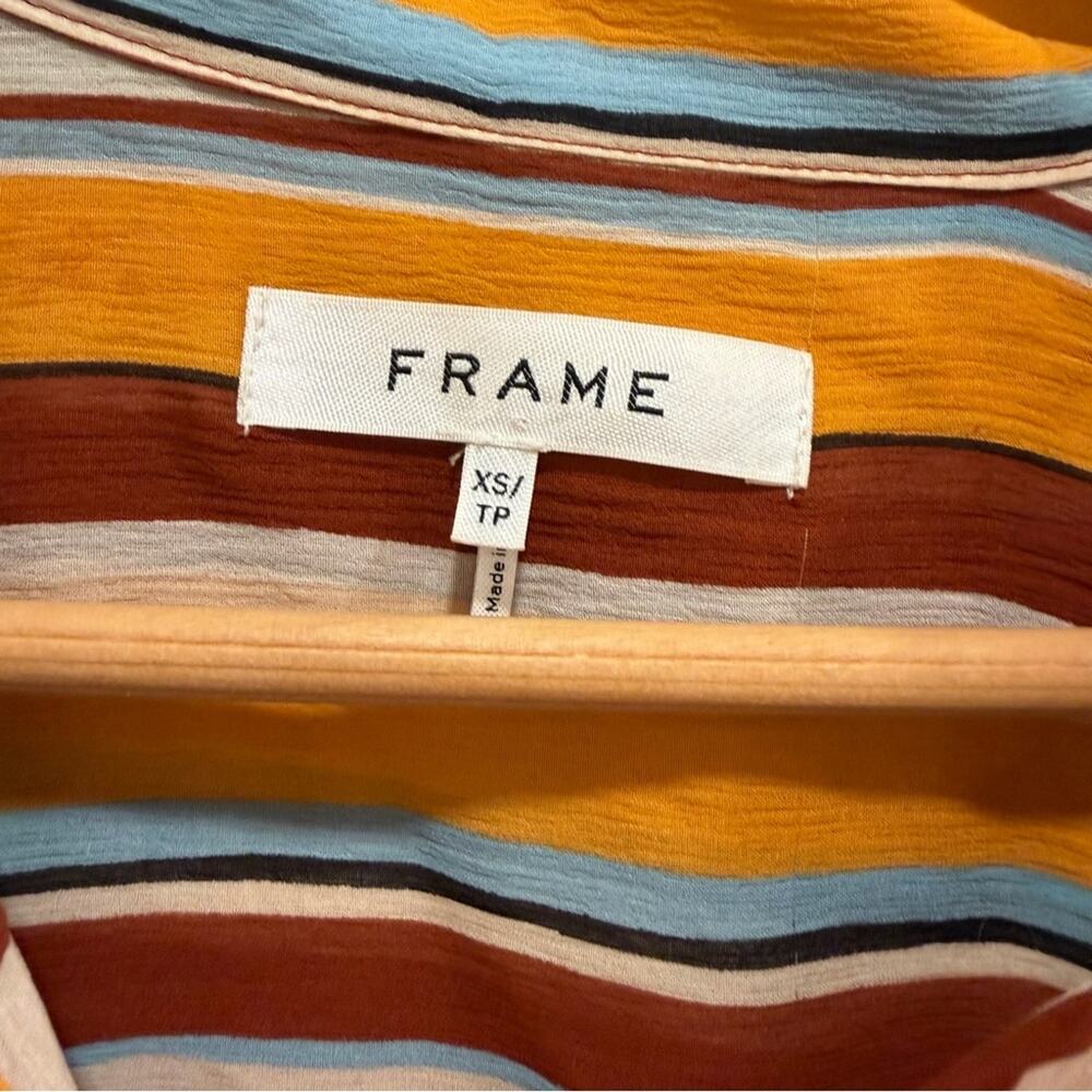 Frame Silk Yellow Tan Striped Overized Retro Button Front Long Sleeve Blouse XS - Picture 13 of 13